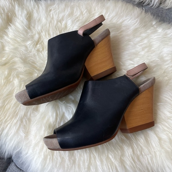 Camper Shoes - Camper Allegra Peep Toe Mules with Wooden Wedge Heels